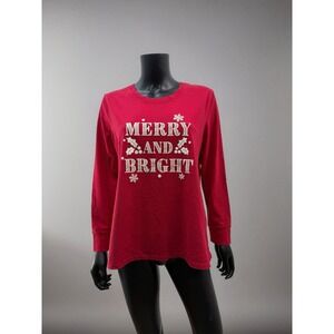 Family PJs Merry and Bright Christmas Top Red Long‎ Sleeve Size XL